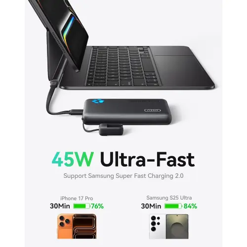 Power Bank INIU 10000mAh 45W USB-C con Cable Desmontable para iPhone, Samsung, iPad y Viajes's photo #6